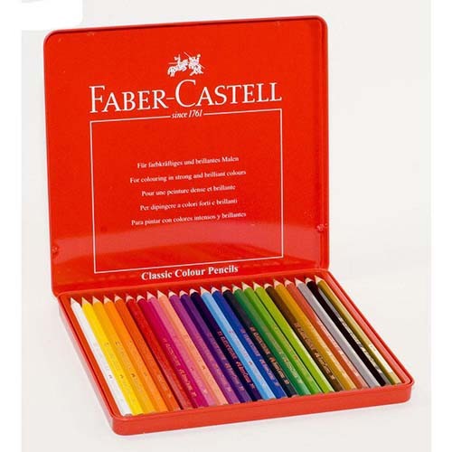 تصویر مداد رنگی 24 عددی جعبه فلزی فابر کاستل (Faber Castell)