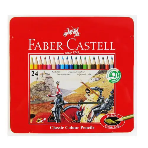 تصویر مداد رنگی 24 عددی جعبه فلزی فابر کاستل (Faber Castell)