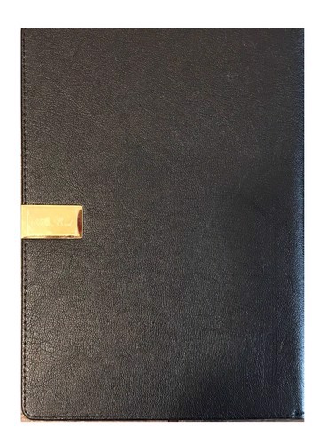 تصویر دفتر یادداشت خط دار لب طلا چرم کشدار (مشکی)