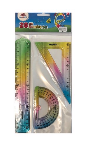 تصویر ست خط کش گونیا ژله ای رنگین کمانی اسکول فنس