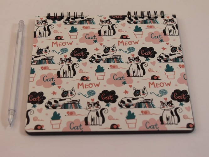 تصویر دفترچه سیمی مشکی 40 برگ (طرح گربه 2) (کد 18002)