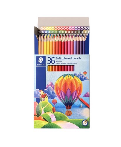 تصویر مداد رنگی 36 عددی جعبه مقوایی سافت استدلر کد 143