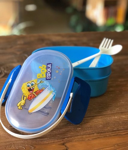 تصویر ظرف غذا دو طبقه فانتزی باب اسفنجی (آبی)