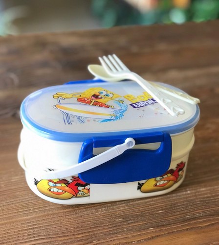 تصویر ظرف غذا دو طبقه فانتزی باب اسفنجی (سفید)