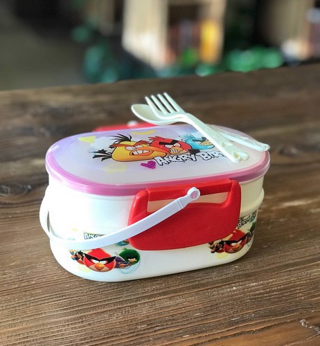 تصویر ظرف غذا دو طبقه فانتزی Angry Brids (سفید)