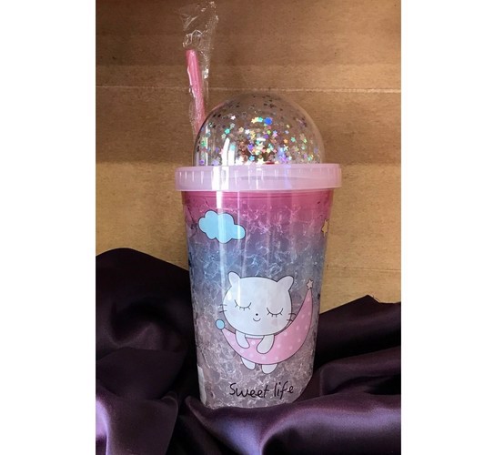 تصویر قمقمه اسموتی (طرح گربه - صورتی)