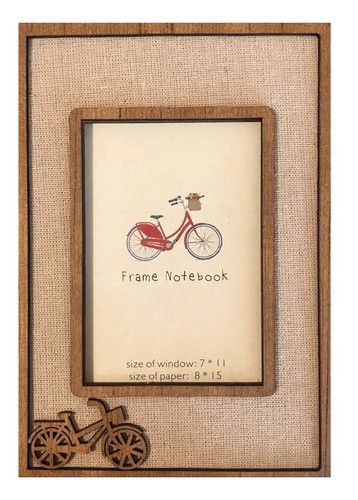 تصویر دفتر یادداشت جلد چوبی سایز بزرگ (طرح دوچرخه)