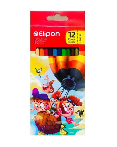تصویر مداد رنگی 12 رنگی  جعبه مقوایی الیپون
