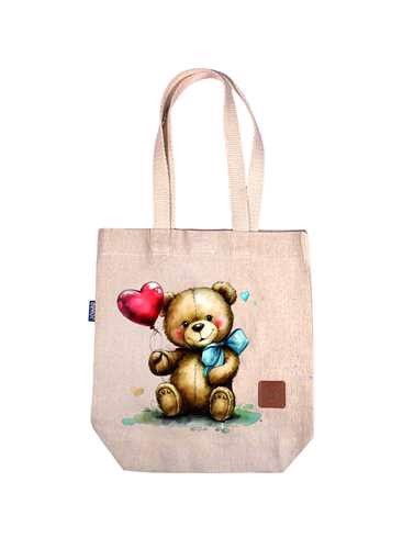 تصویر ساک پارچه ای خرس و بادکنک قلبی (32*34)