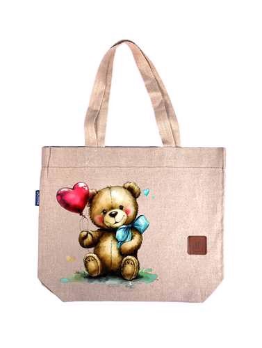 تصویر ساک پارچه ای خرس و بادکنک قلبی (39*32 )