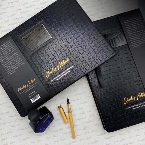 تصویر دفتر جلد چرم سری چارلز (مشکی)